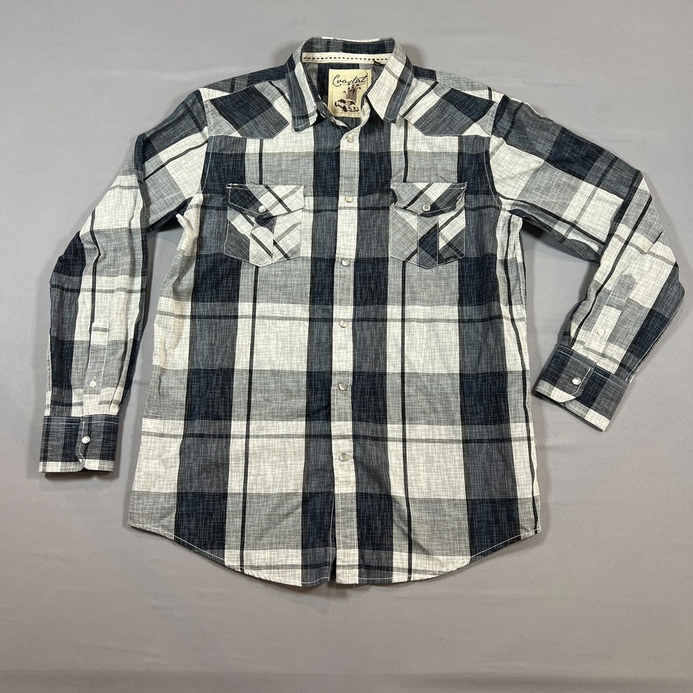 Coastal Western Shirt Mens M Multi Plaid Cotton Long Sleeve Pearl Snap Button Up